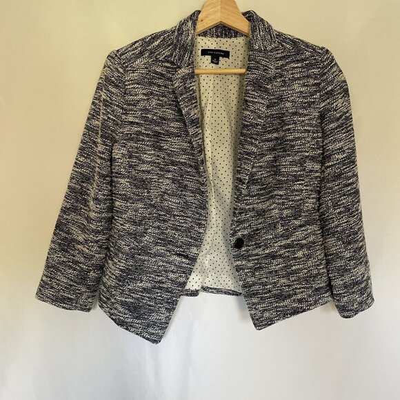 Ann Taylor Womens Tweed Knit Blazer Jacket Size 6 Black & White Polka Dot Lining - Picture 1 of 9
